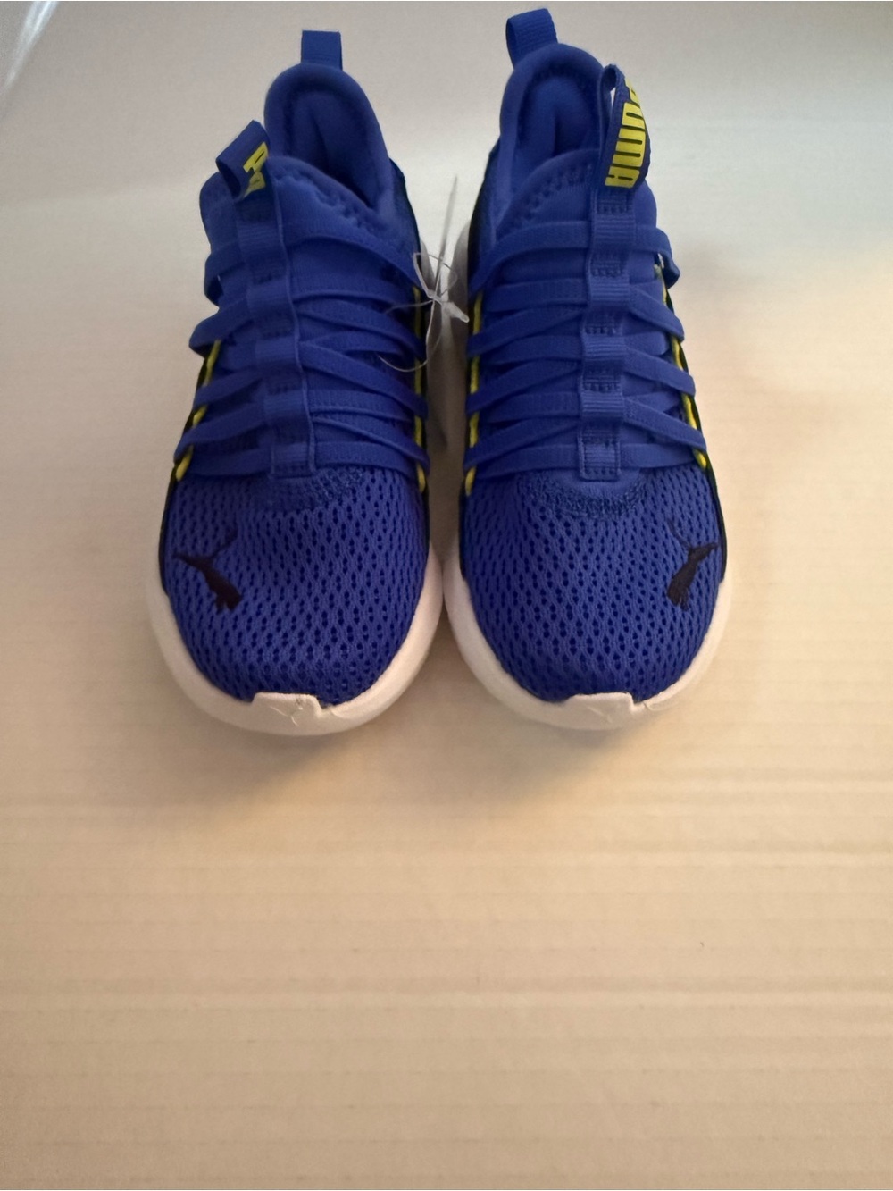 Puma Kids' Royal Blue Mesh Lace-Up Sneakers with Yellow Accents